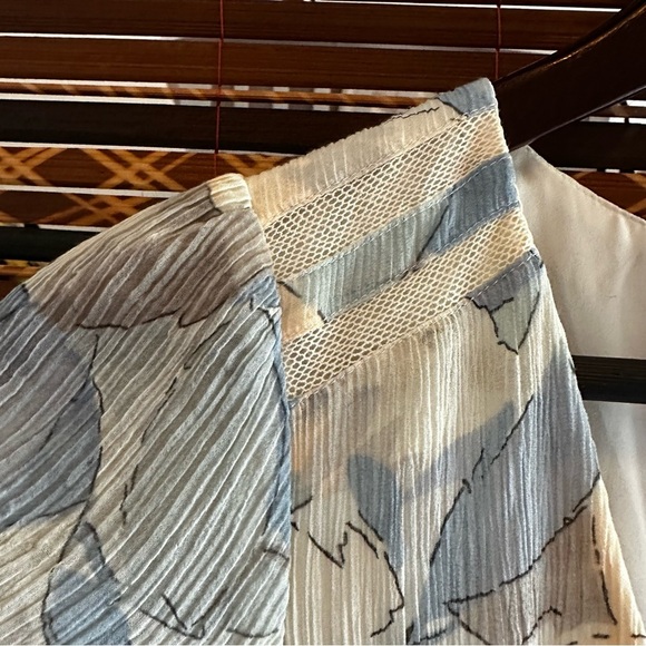 Anthropologie Moulinette Soeurs Pale Blue Ethereal Silk Cotton Leaf Print Dress - Picture 6 of 7